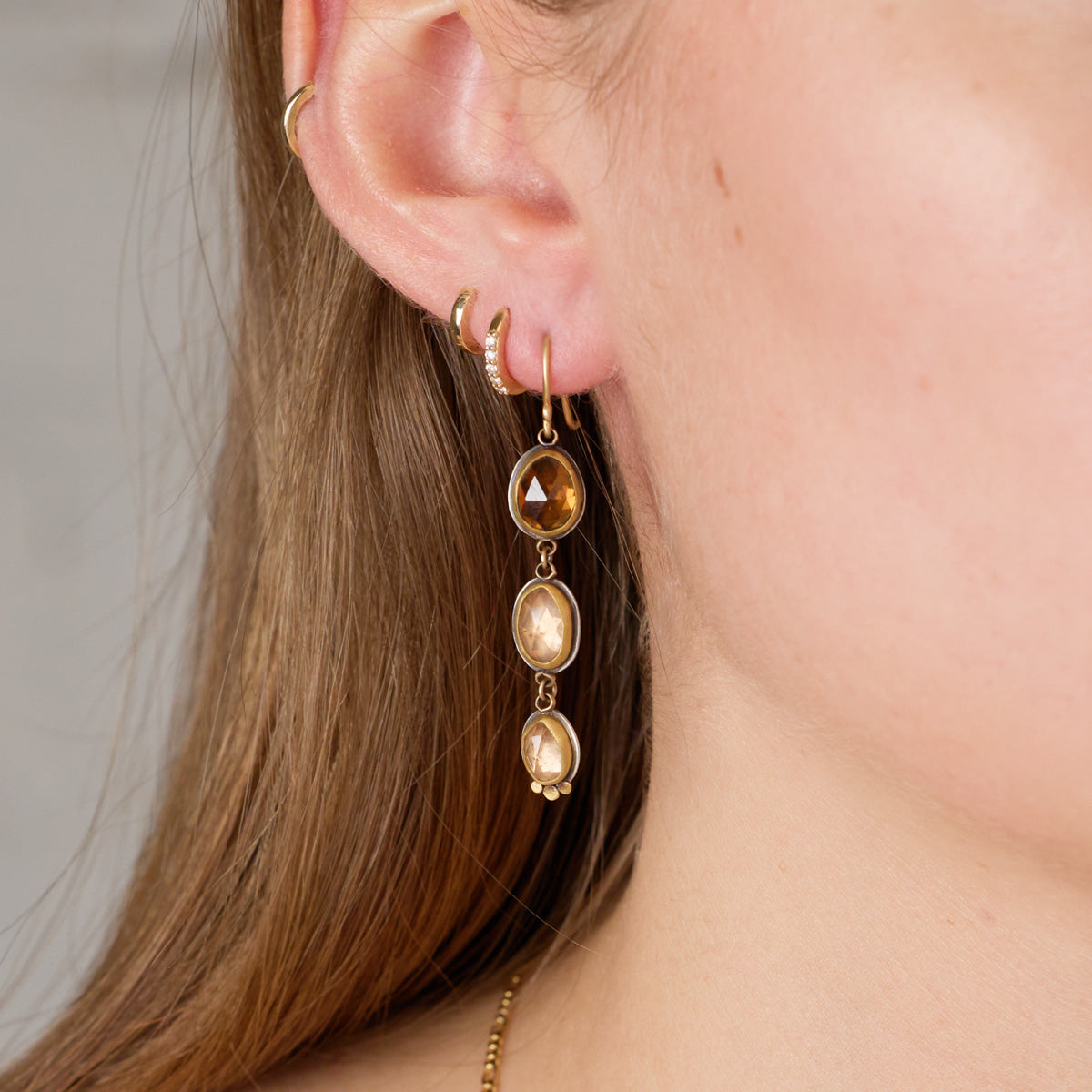 Triple Zircon Drop Earrings