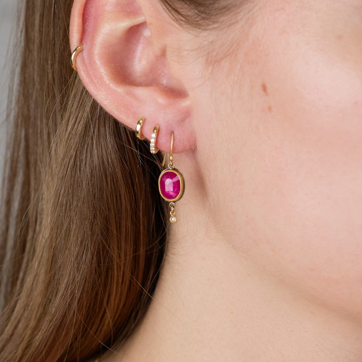 Ruby Earrings with Diamond Drops