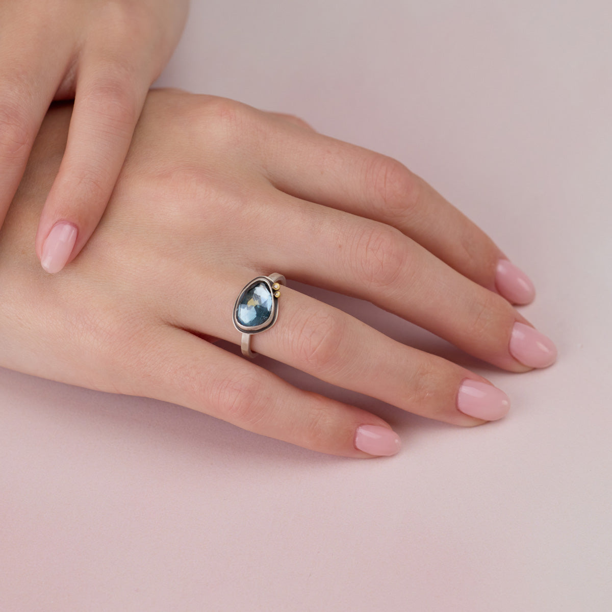 Blue Topaz Ring with Diamonds