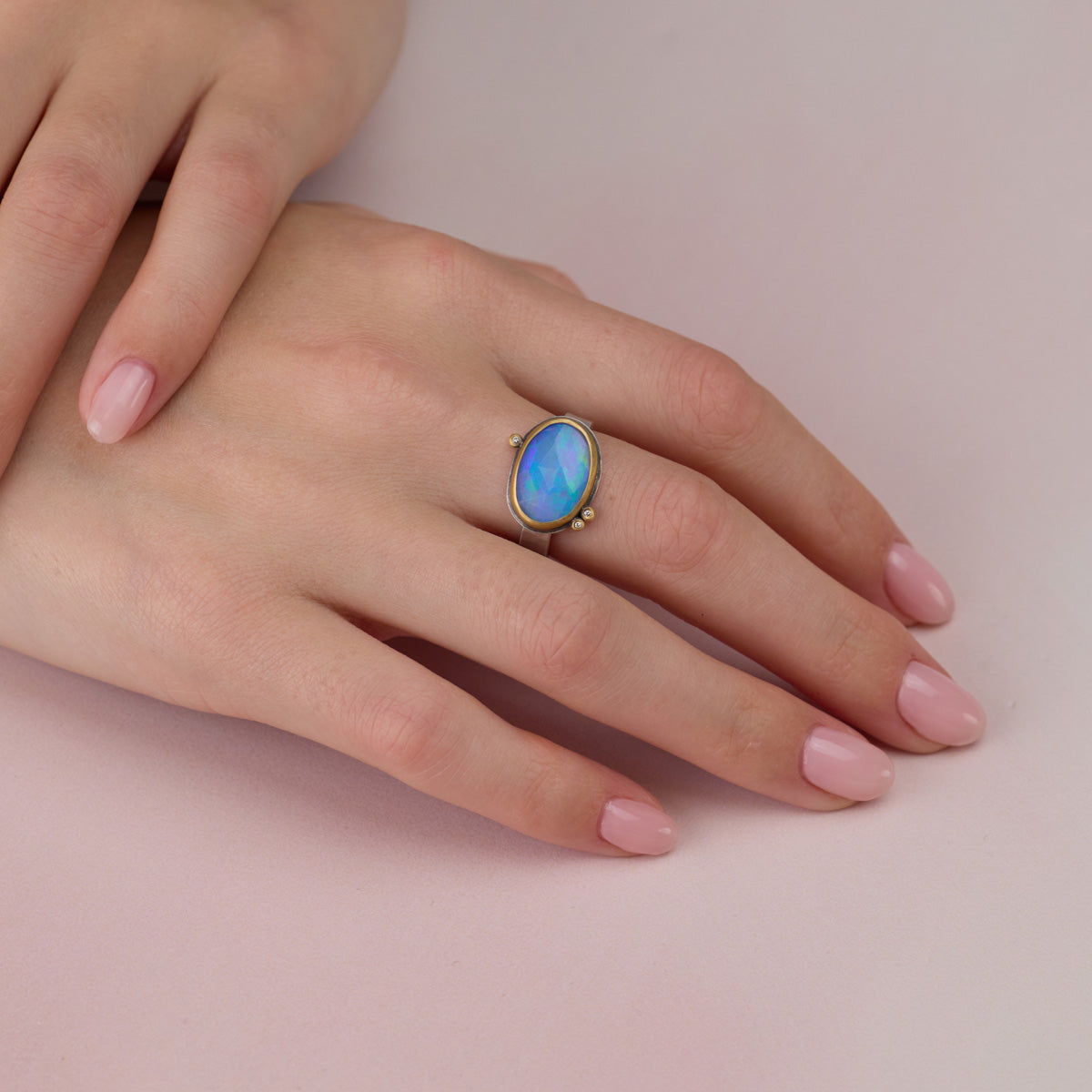 Oval Ethiopian Opal Ring With Diamonds