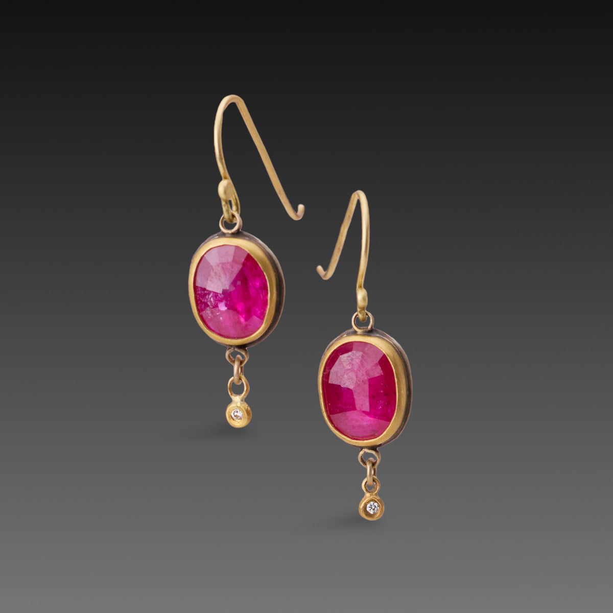 Ruby Earrings with Diamond Drops