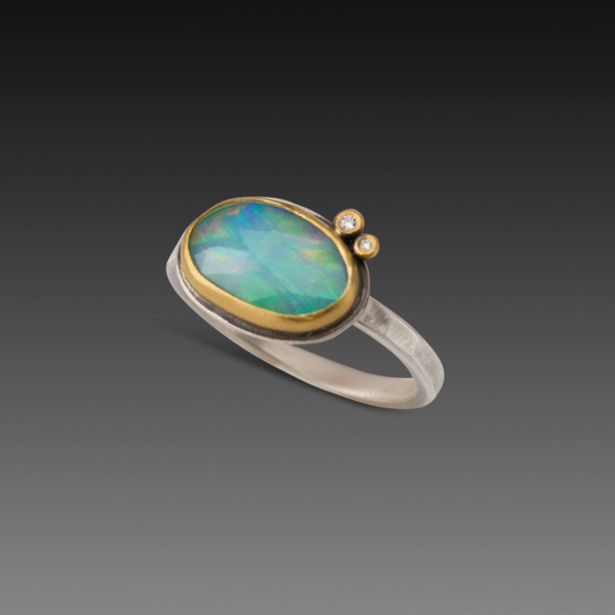 Rose Cut Ethiopian Opal Ring With Diamonds