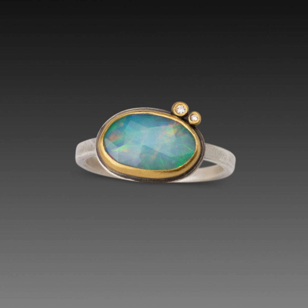 Rose Cut Ethiopian Opal Ring With Diamonds
