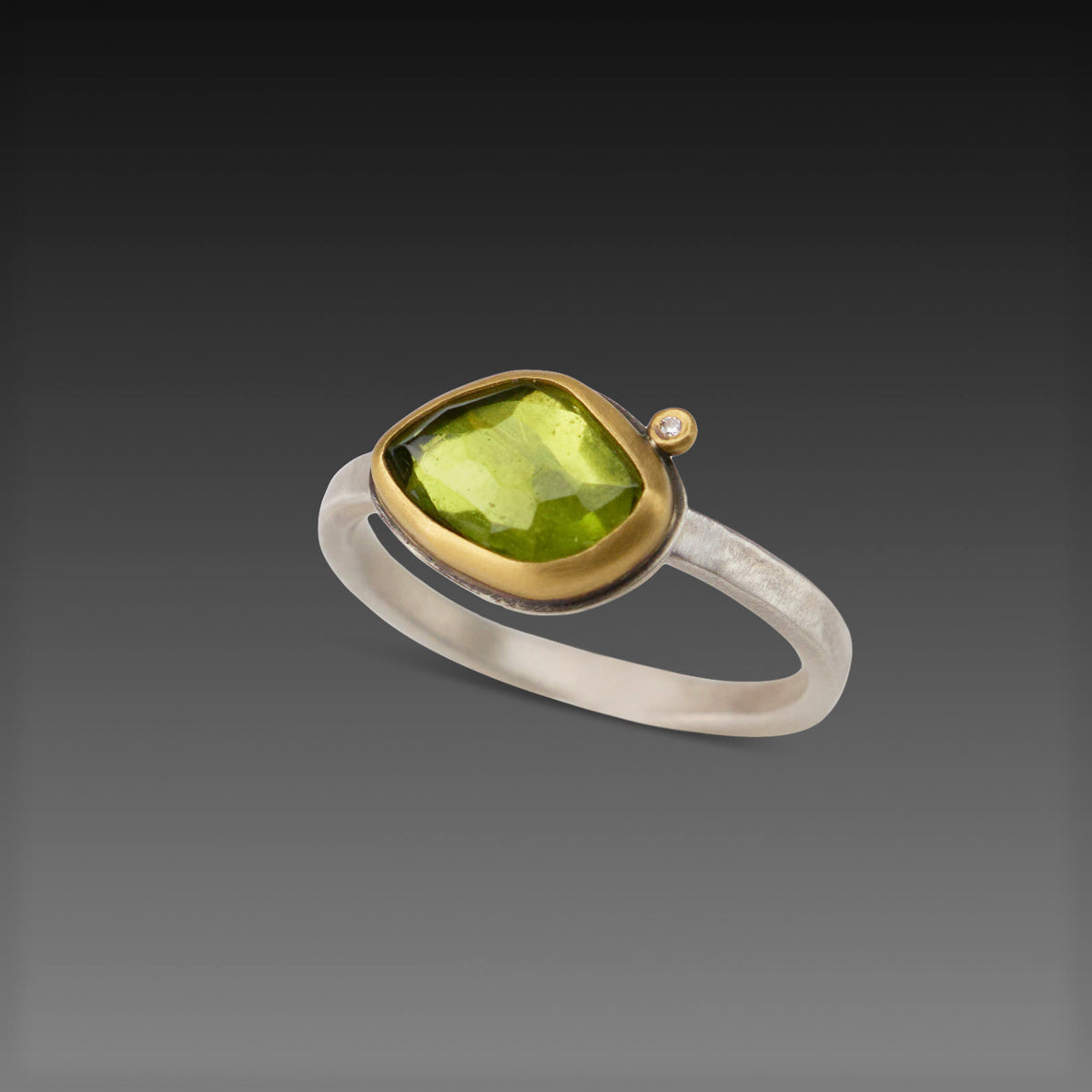 Green Tourmaline Ring with Diamond