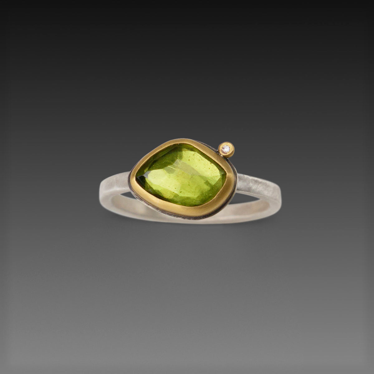 Green Tourmaline Ring with Diamond