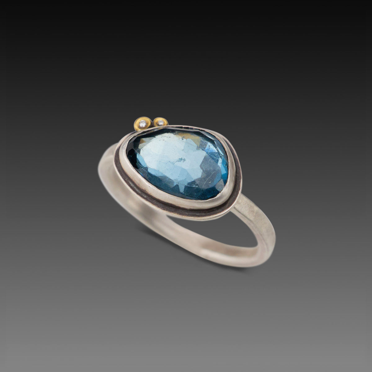 Blue Topaz Ring with Diamonds