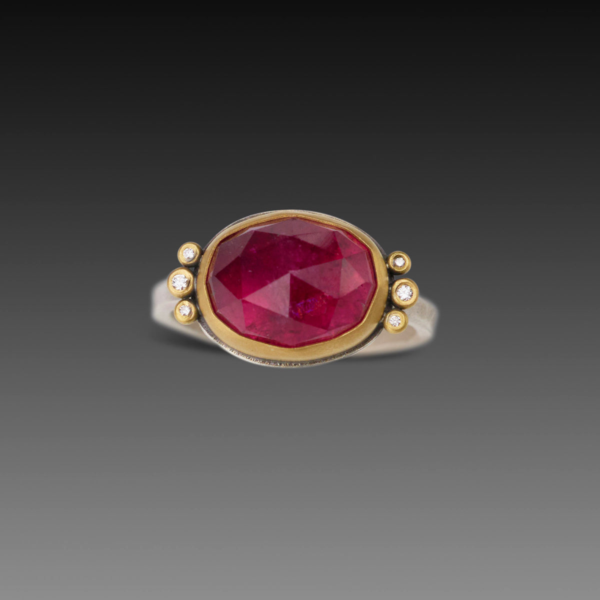 Pink Tourmaline Ring with Diamond Trios