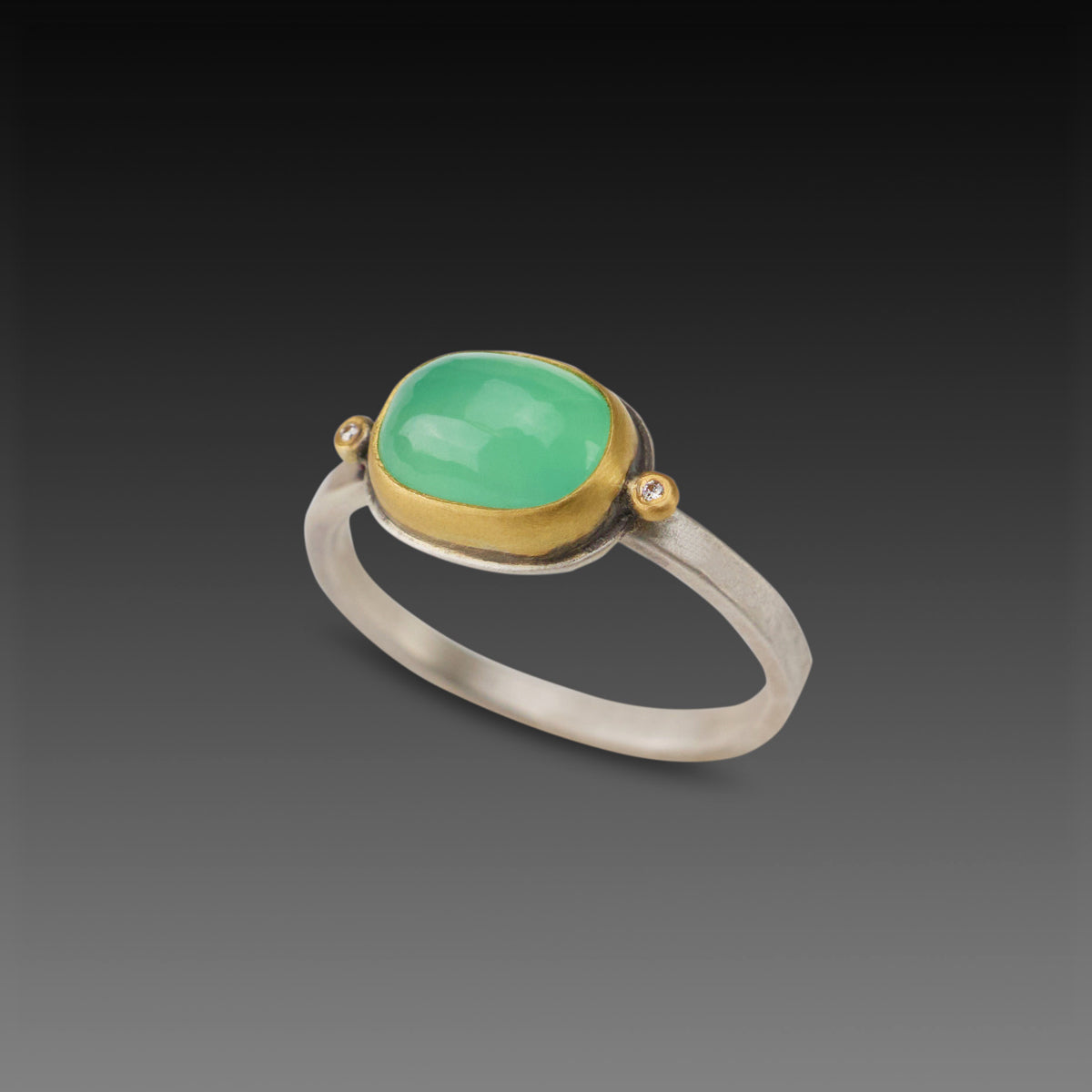 Smooth Oval Chrysoprase Ring with Diamonds