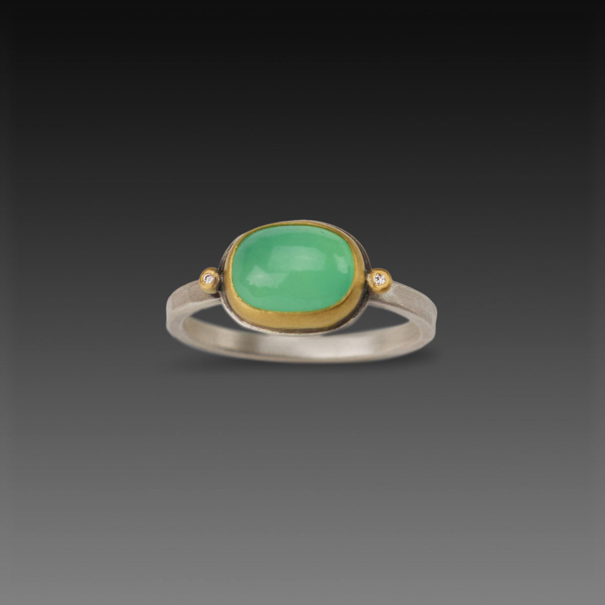 Smooth Oval Chrysoprase Ring with Diamonds