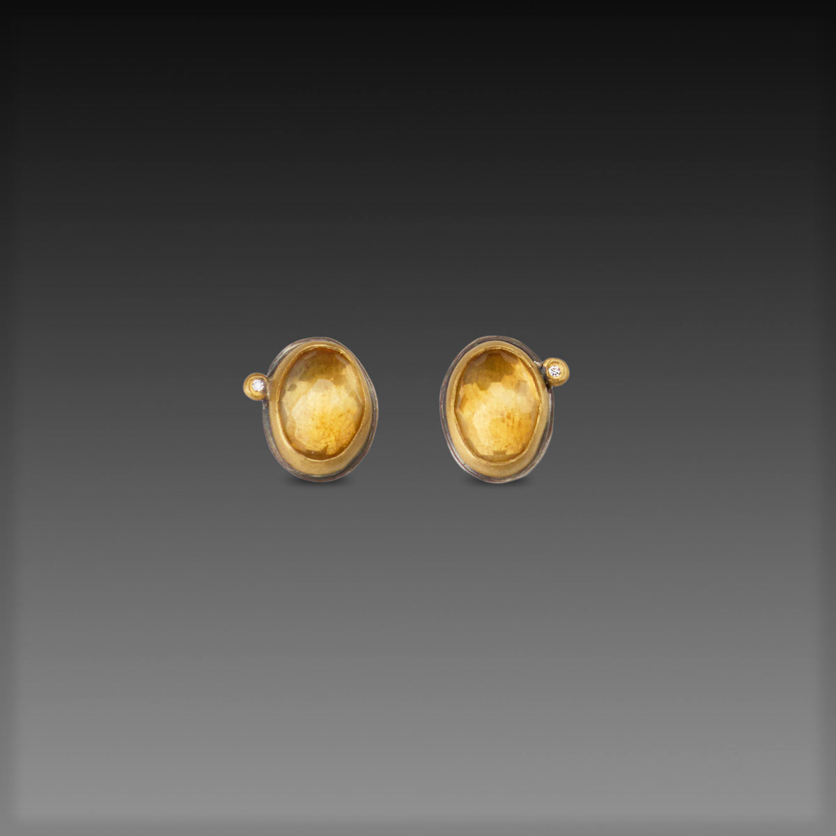 Citrine Stud Earrings with Diamonds