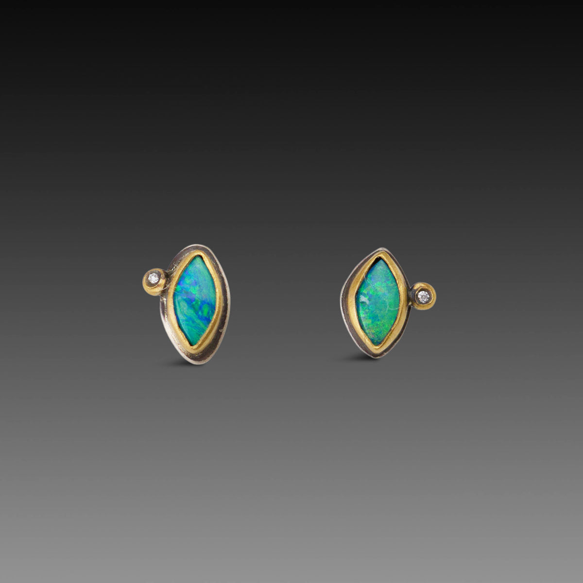 Tiny Australian Opal Stud Earrings with Diamonds