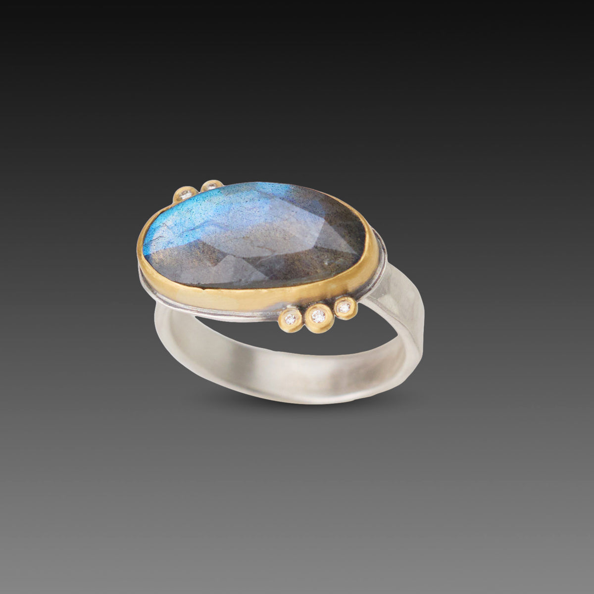 Labradorite Ring with Diamonds