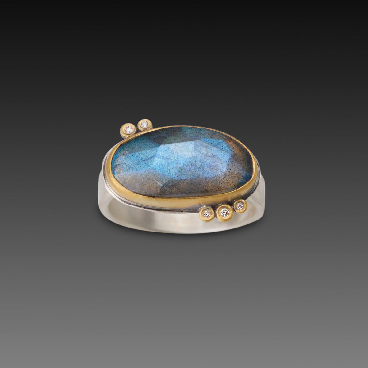 Labradorite Ring with Diamonds