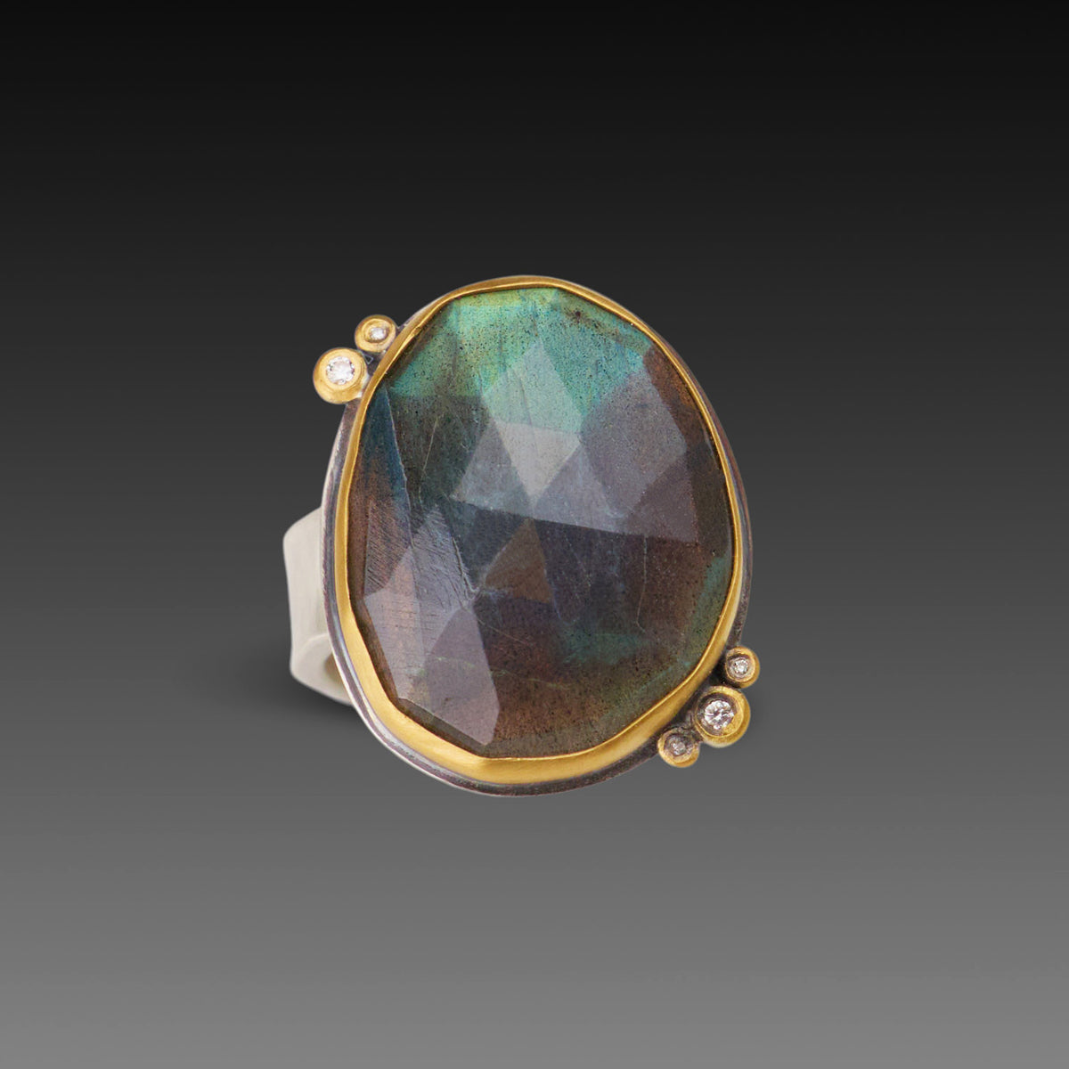 Labradorite Ring with Diamonds