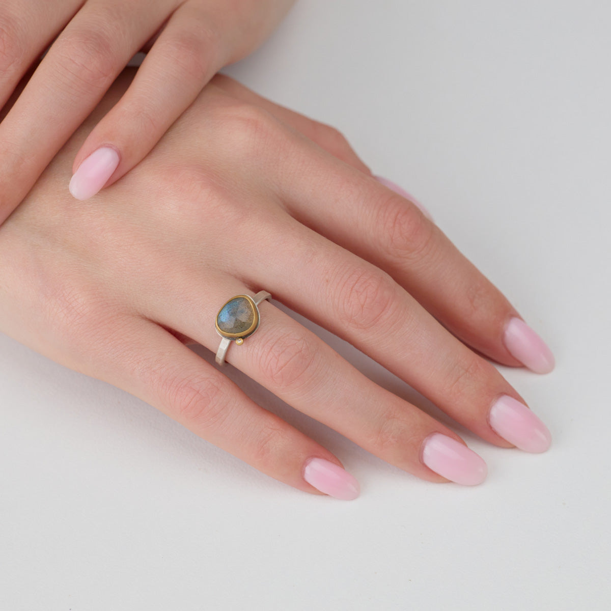 Petite Labradorite Ring with Diamond