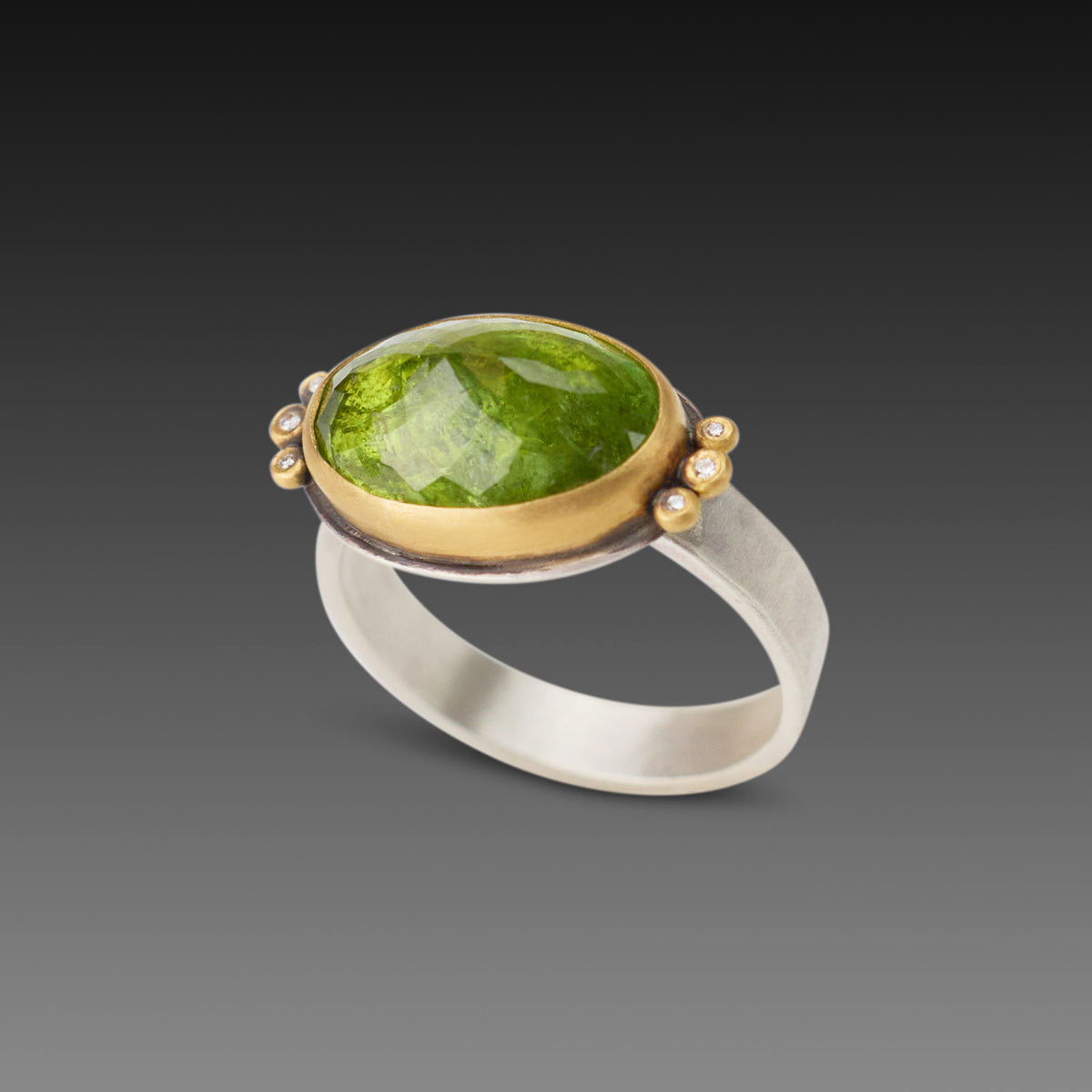 Green Tourmaline Ring with Diamonds