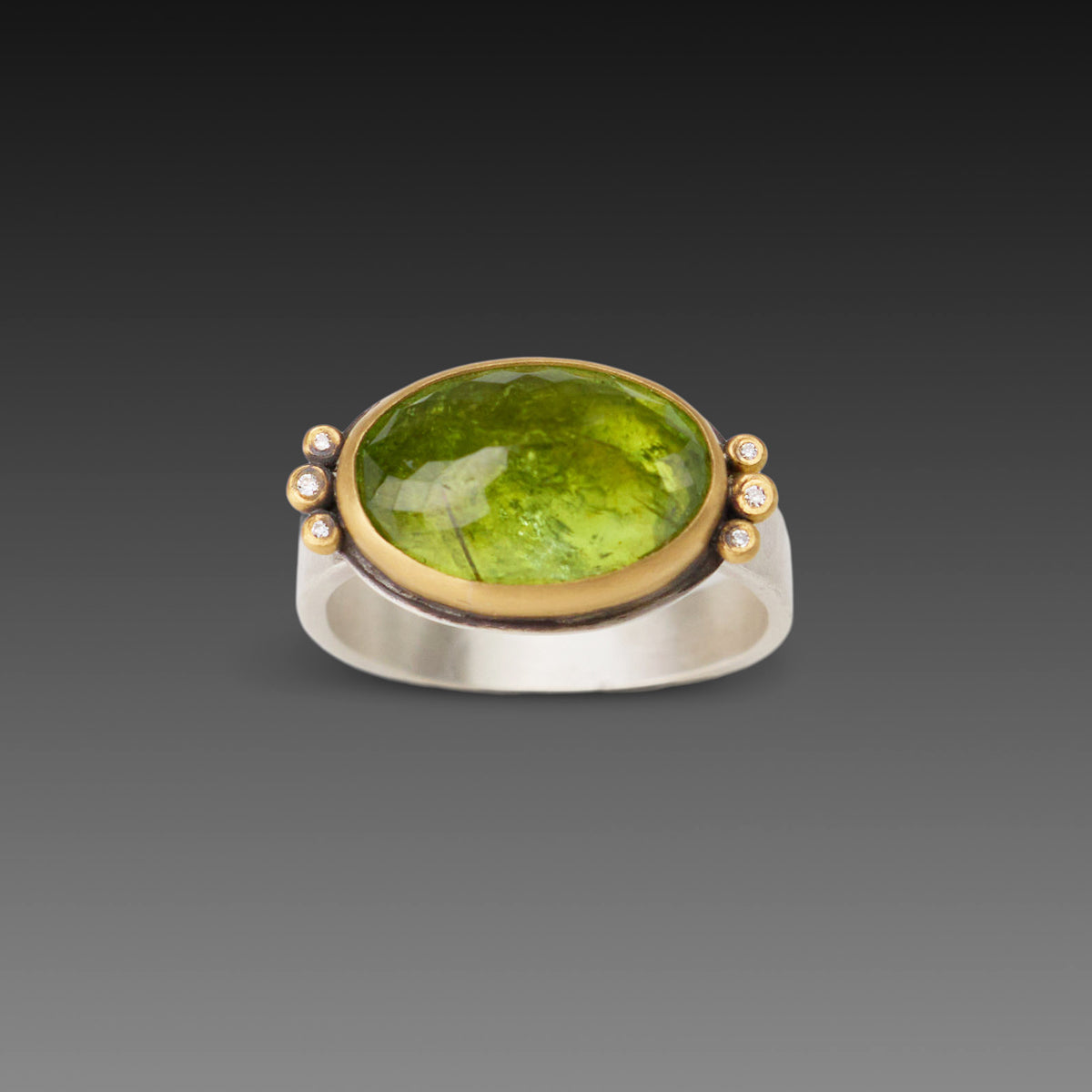 Green Tourmaline Ring with Diamonds