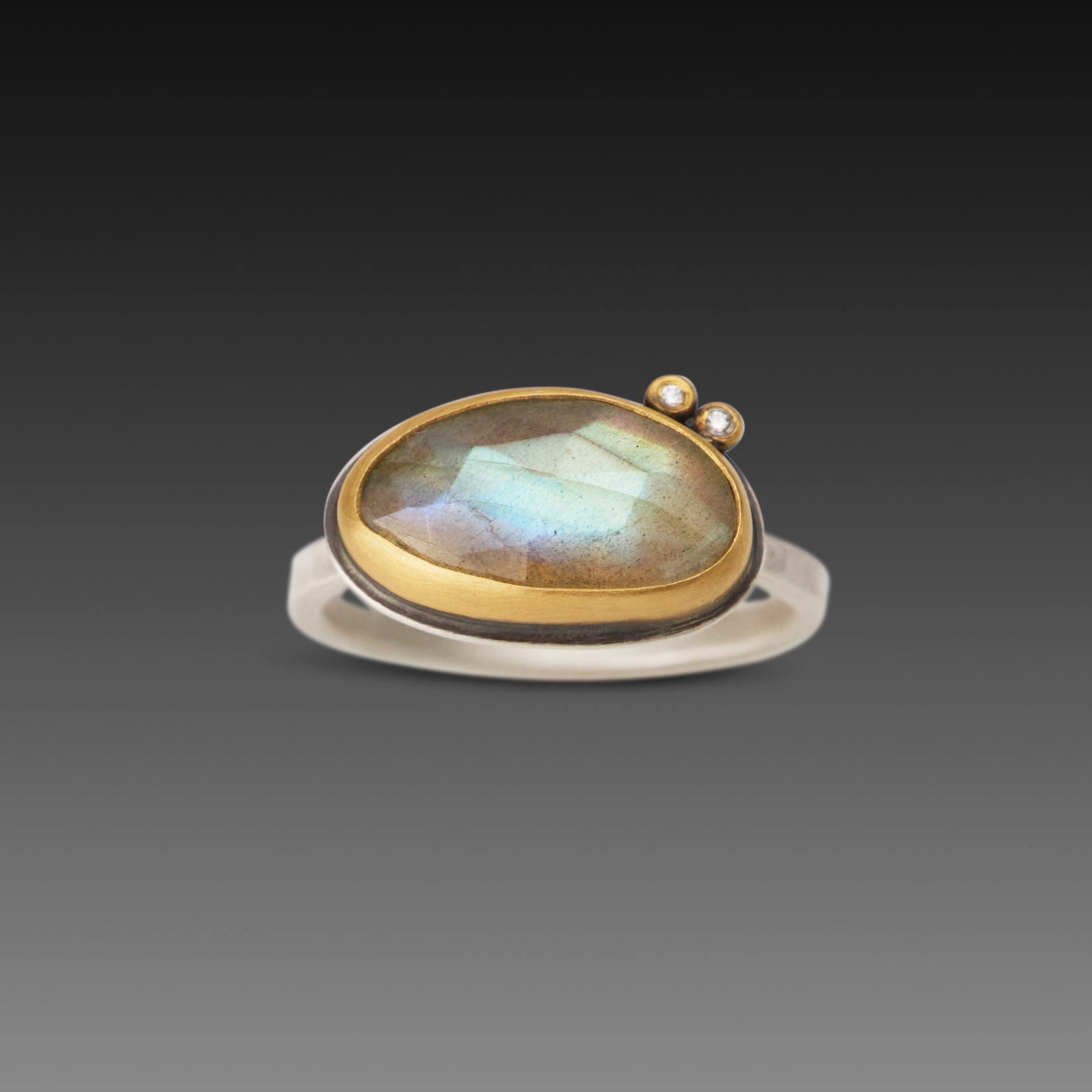 Labradorite Ring with Diamond Dots