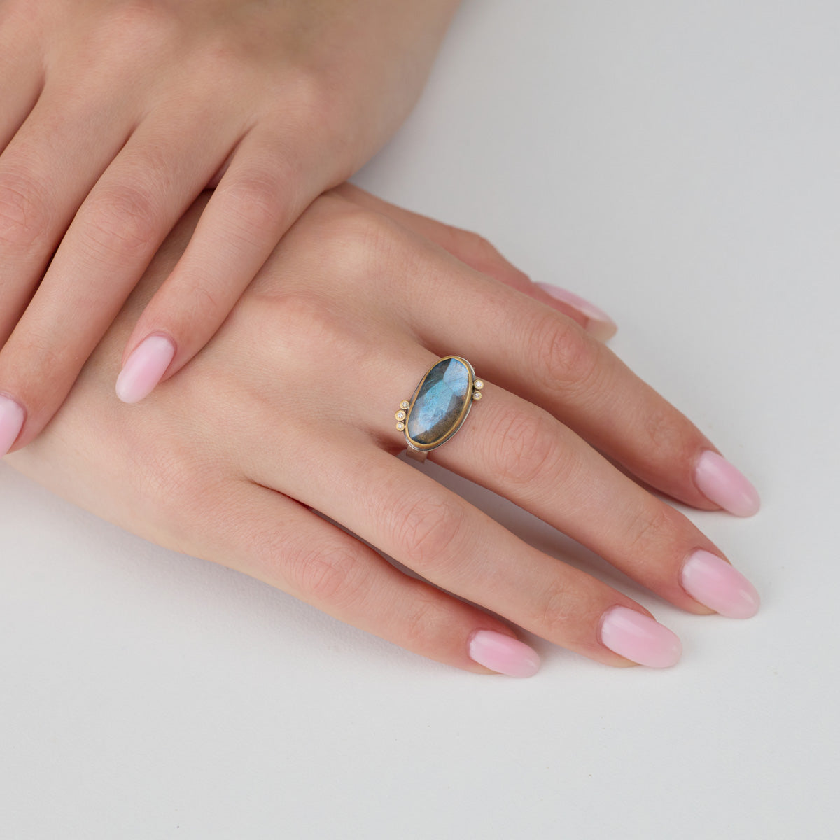 Labradorite Ring with Diamonds