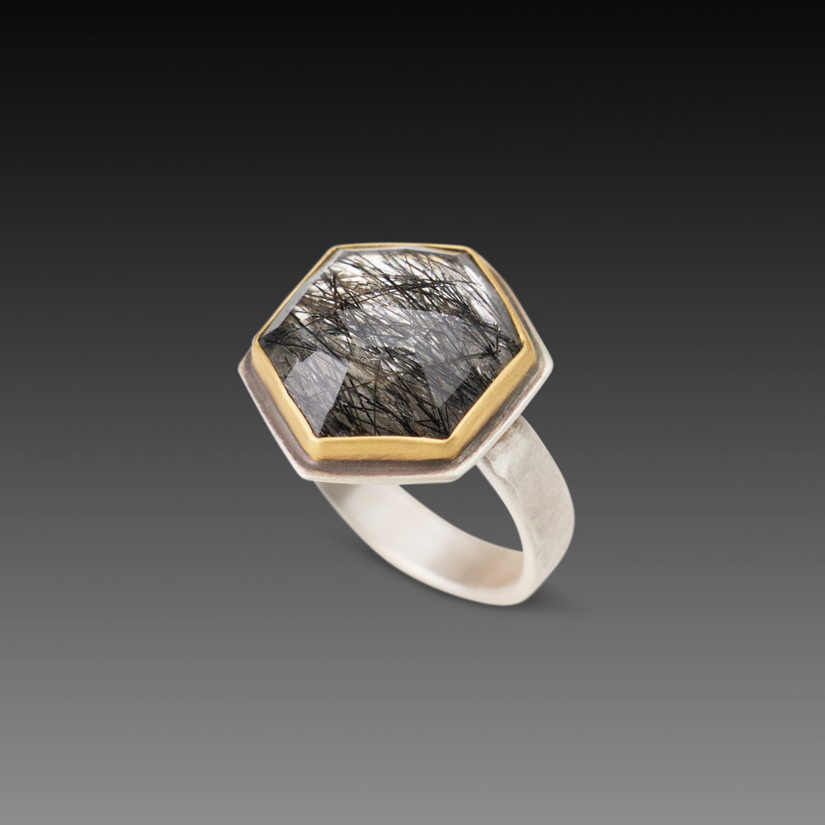 Tourmalinated Quartz Hexagon Ring