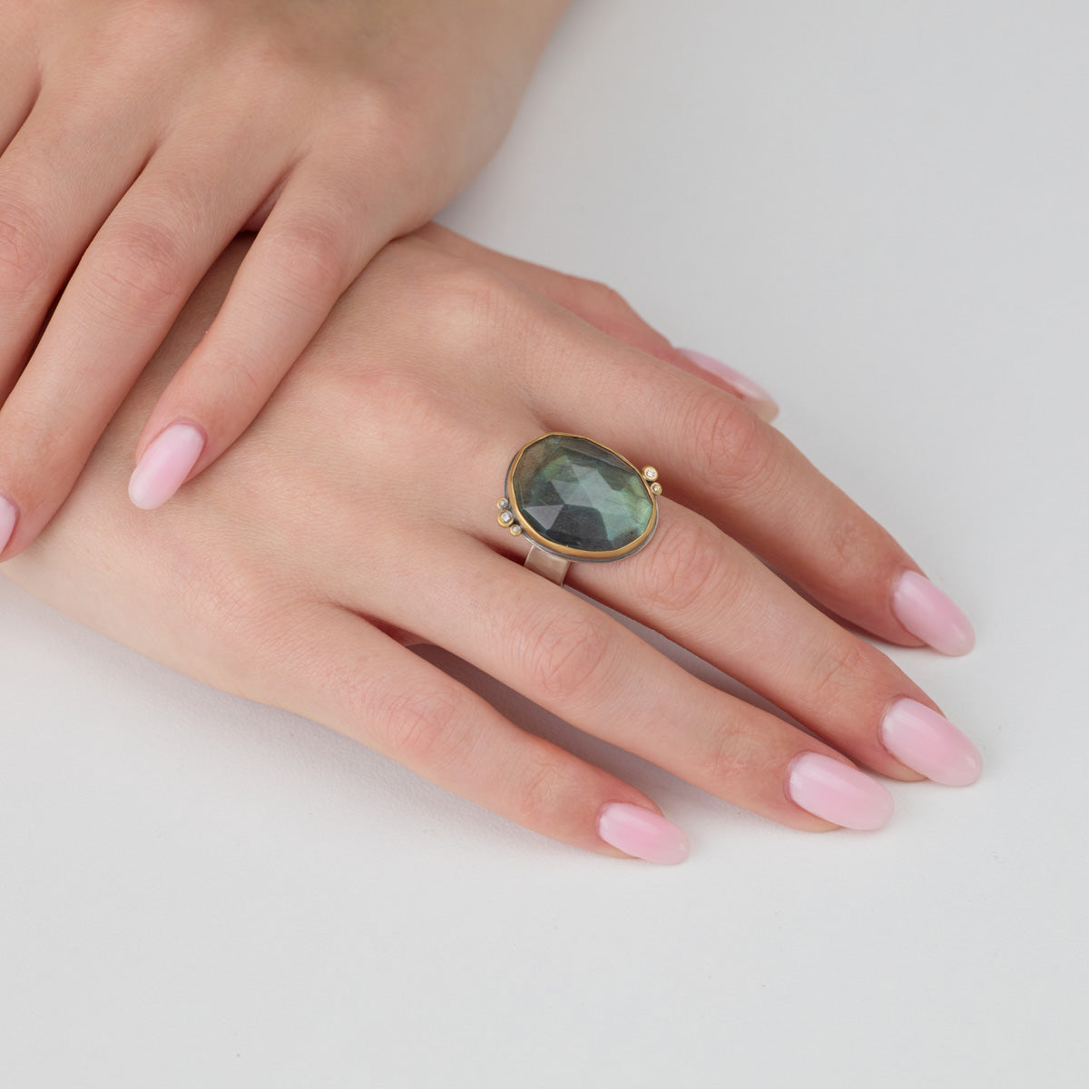 Labradorite Ring with Diamonds