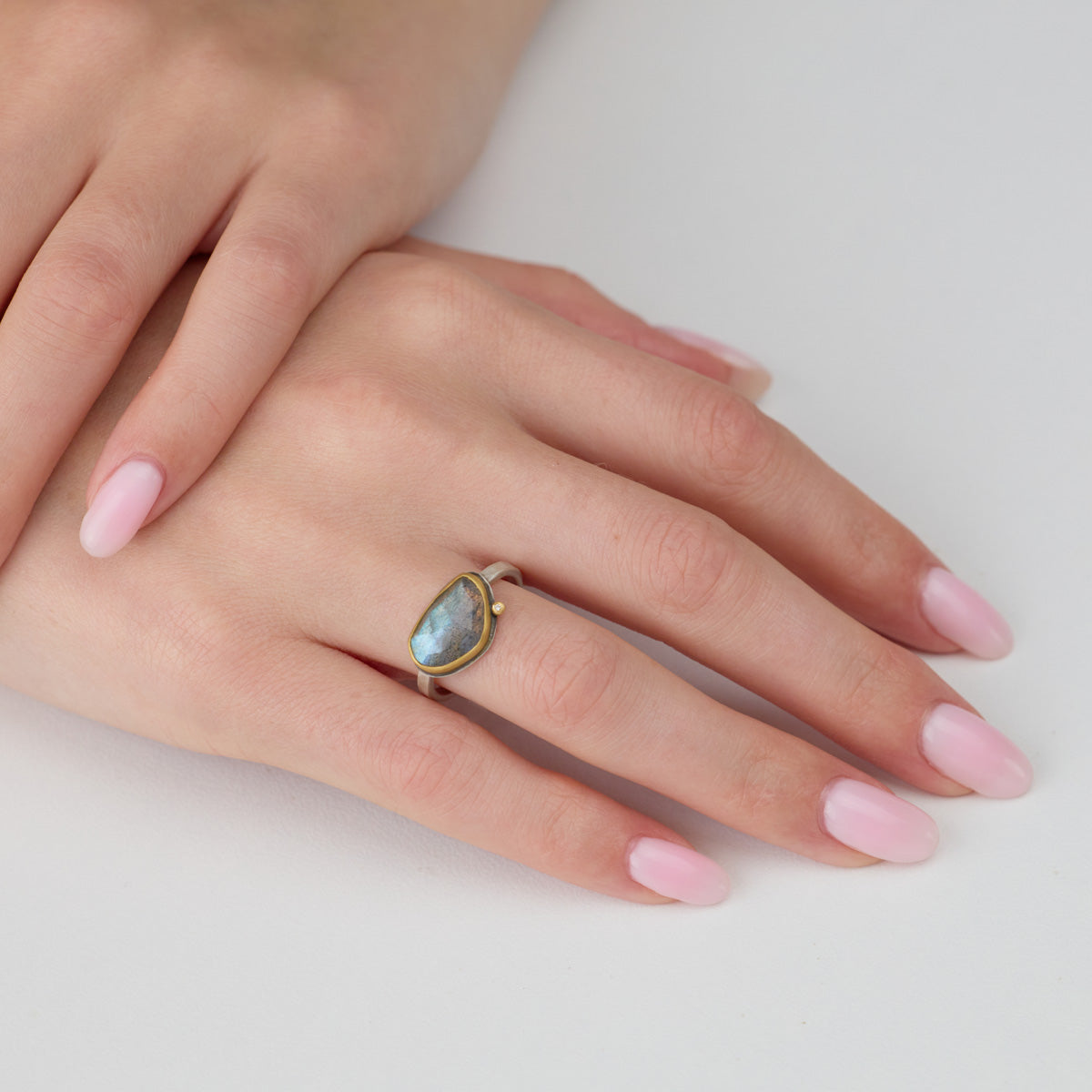 Labradorite Ring with Diamond