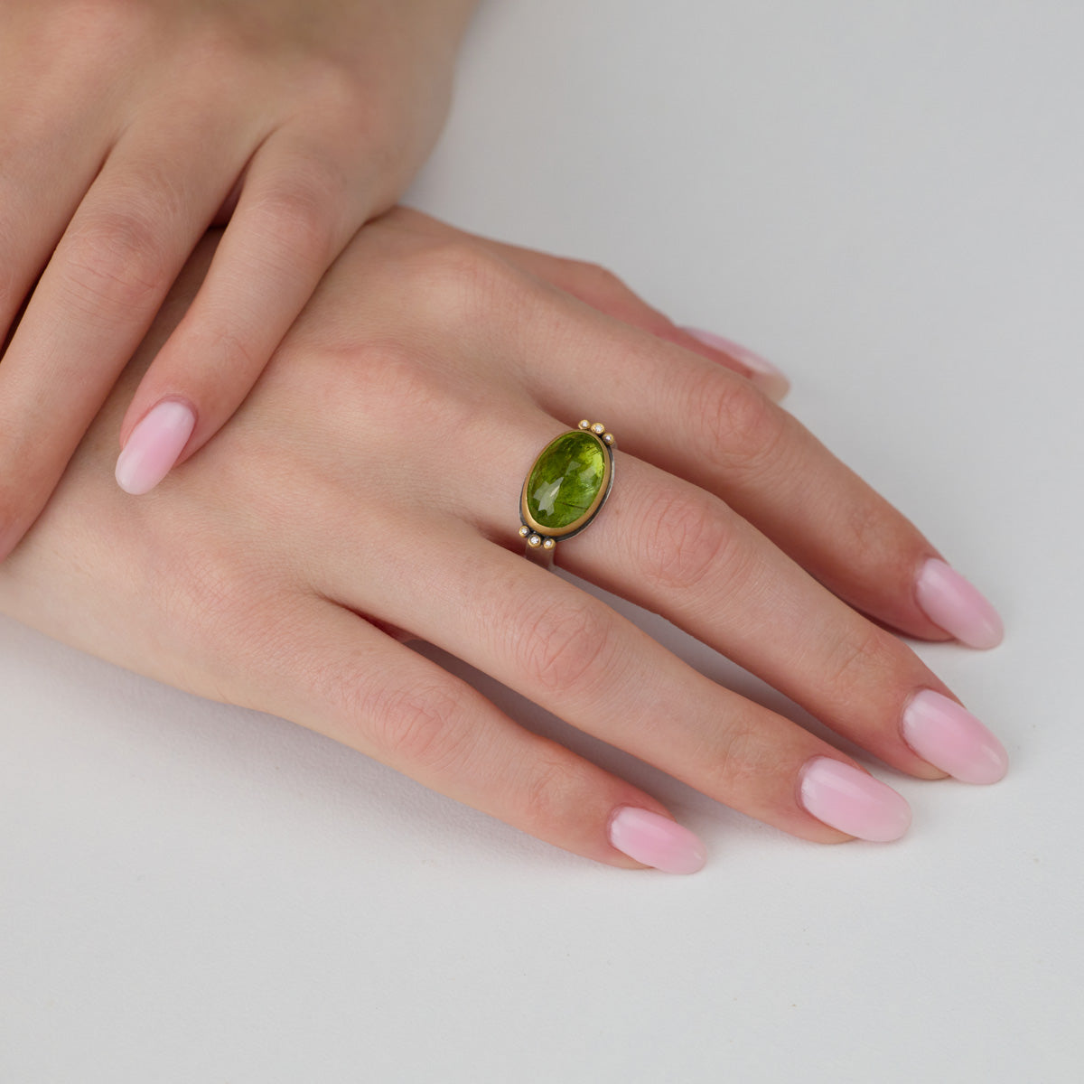 Green Tourmaline Ring with Diamonds