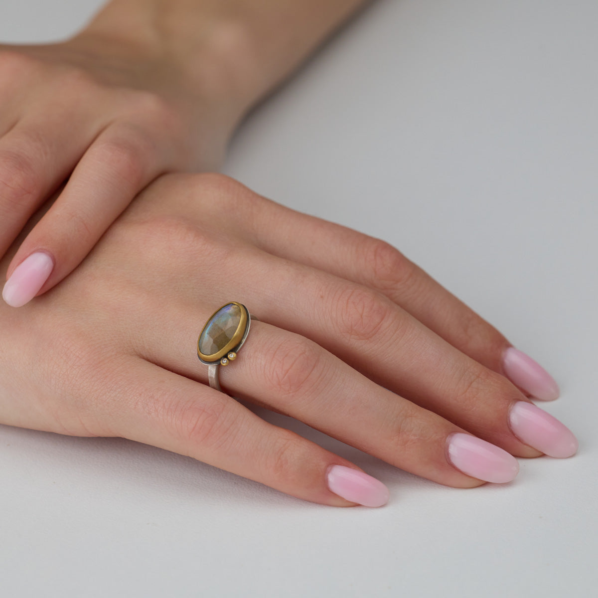 Labradorite Ring with Diamond Dots