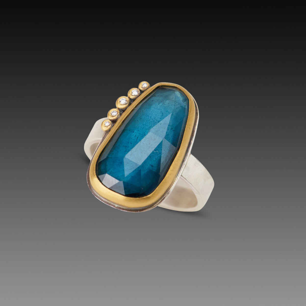 London Blue Topaz Ring with Diamond Arc