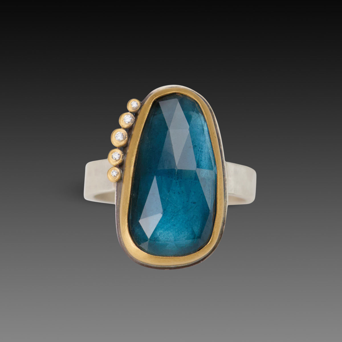 London Blue Topaz Ring with Diamond Arc