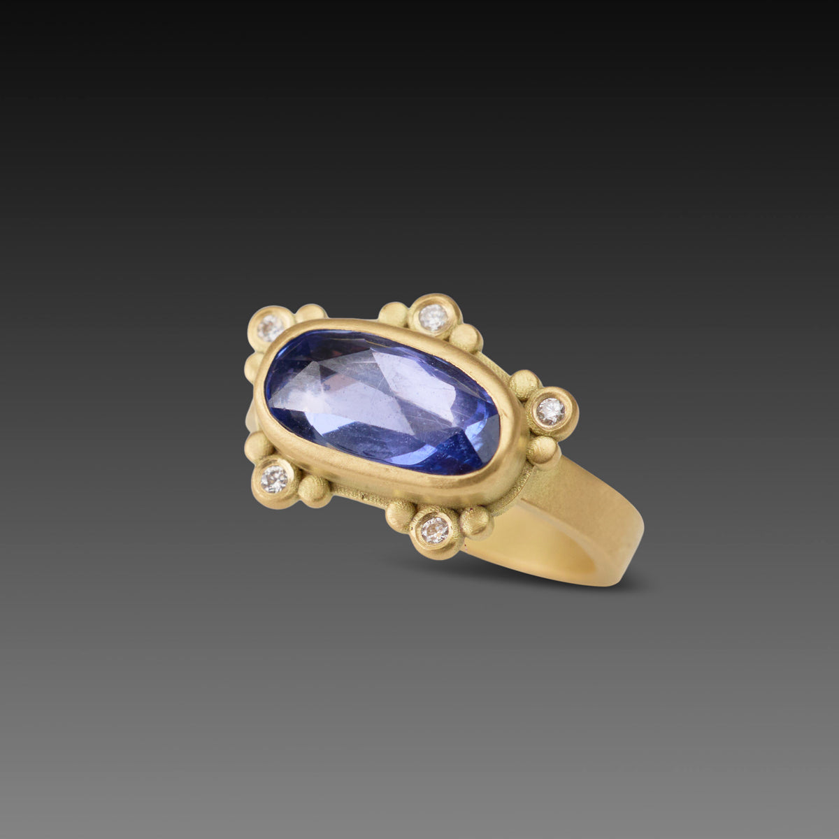 Blue Sapphire Ring with Diamond Dot Trios
