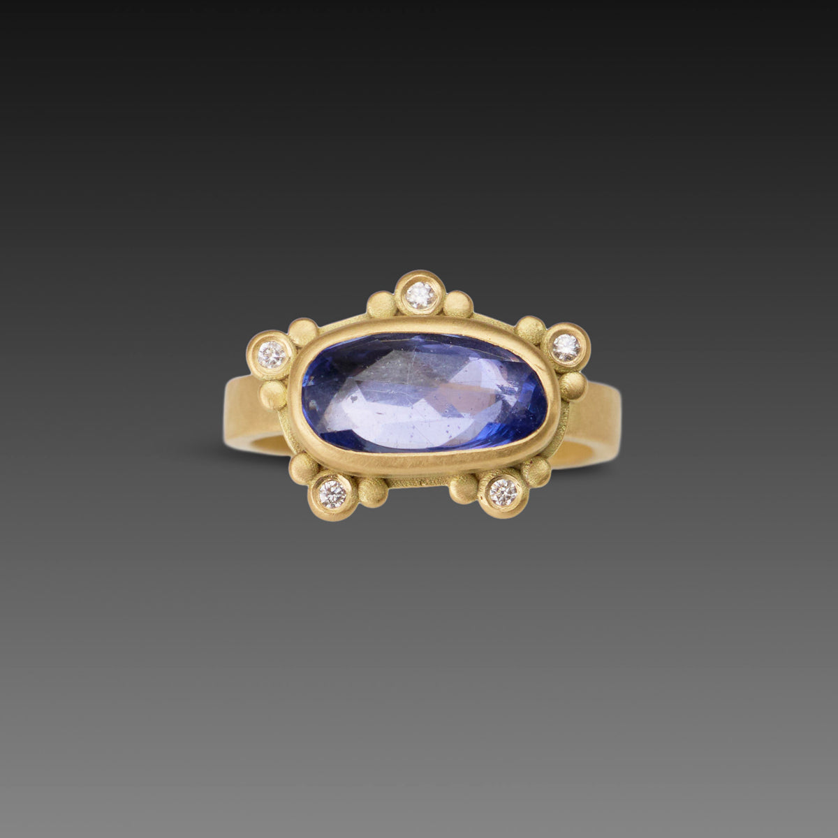 Blue Sapphire Ring with Diamond Dot Trios
