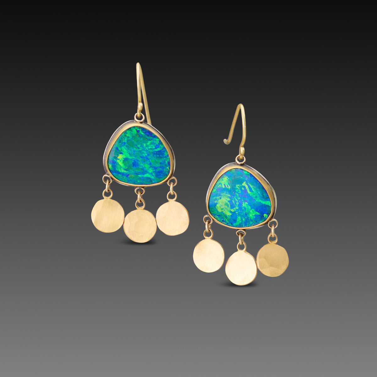 Australian Opal Earrings with Gold Fringe