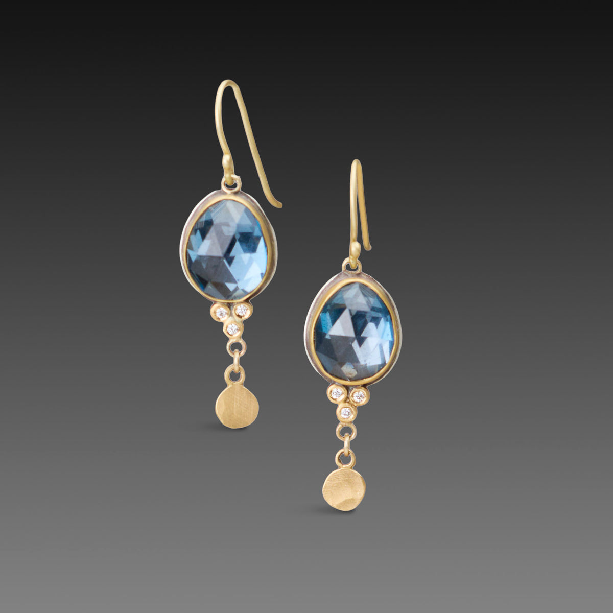London Blue Topaz Earrings with Diamond Trios