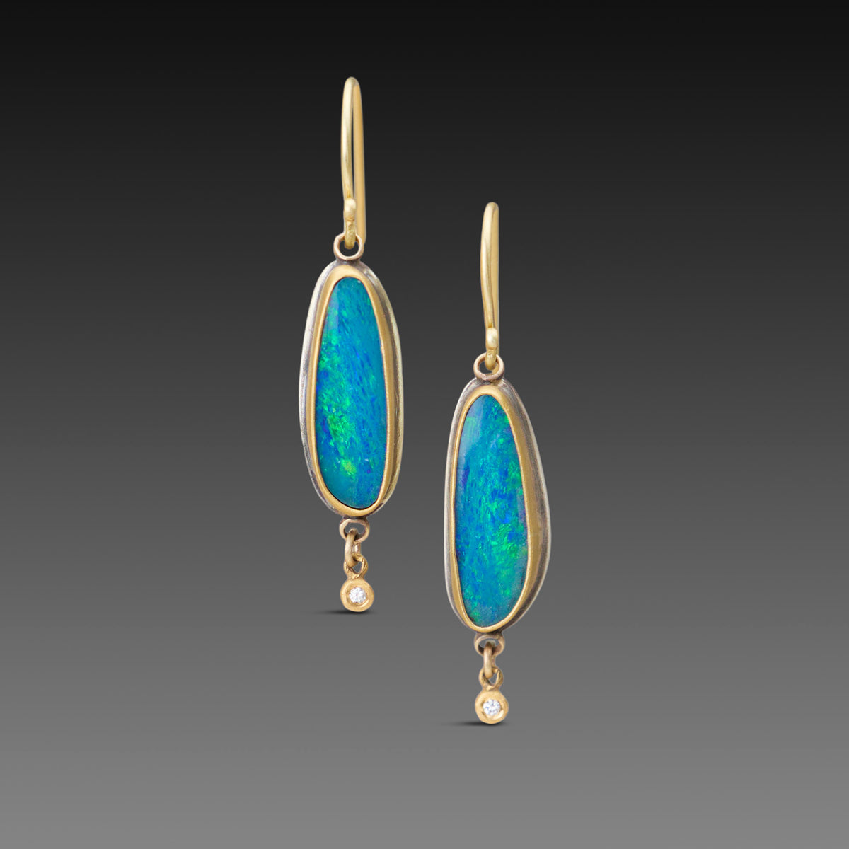 Australian Opal Earrings with Diamond Drops