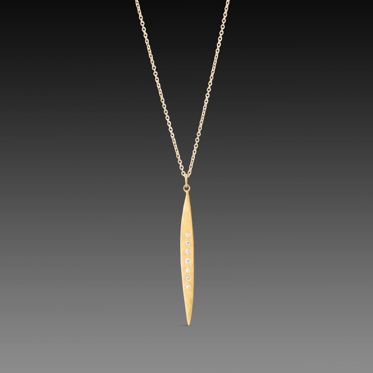 Gold Long Leaf Necklace with Diamonds