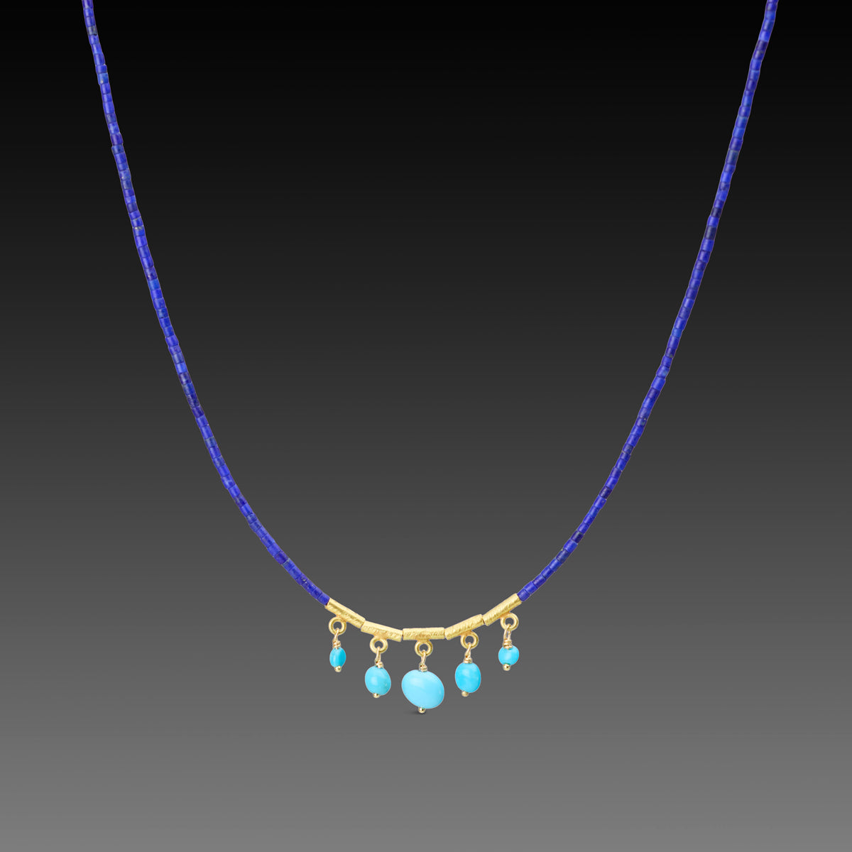 Lapis Necklace with Turquoise Fringe