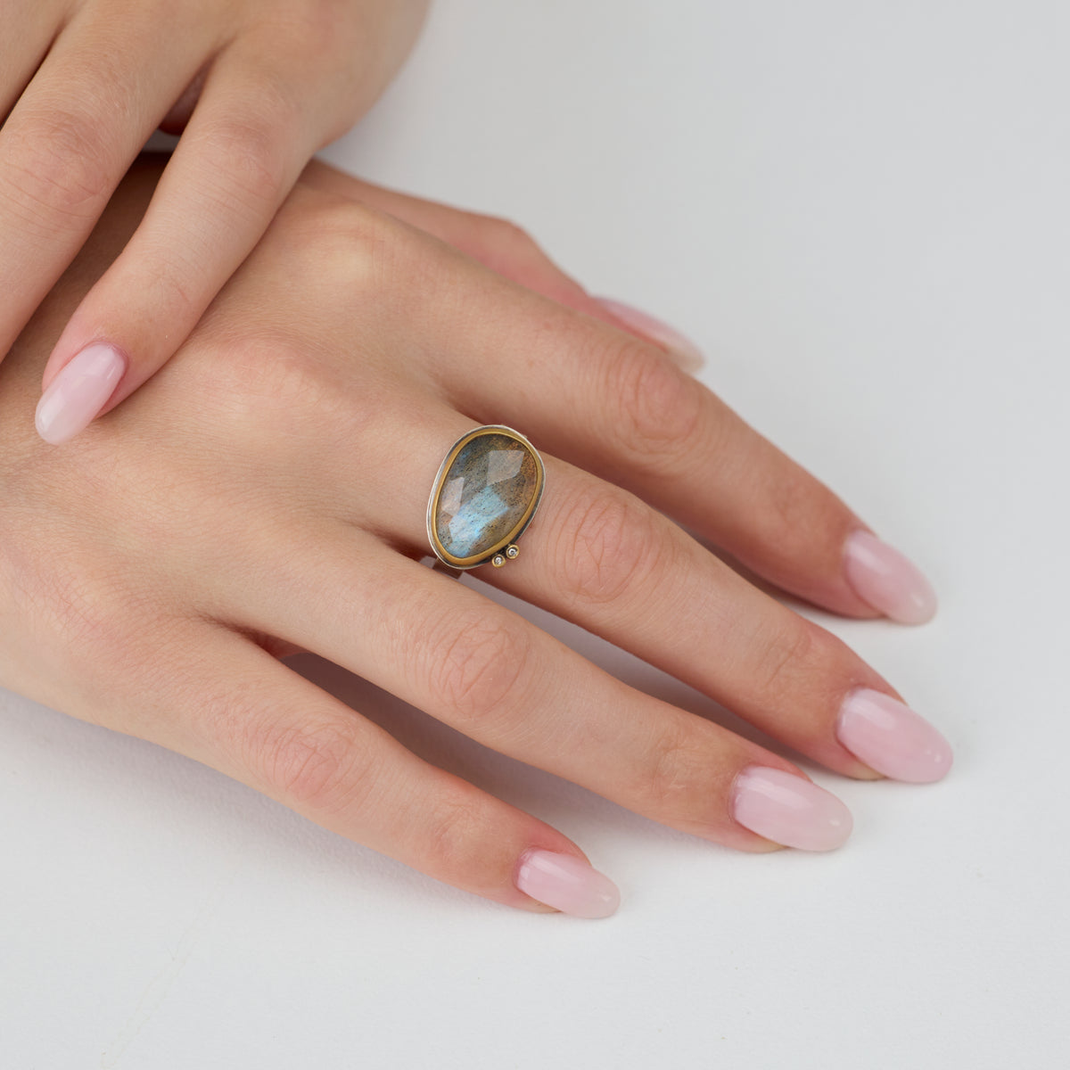 Labradorite Ring with Diamonds
