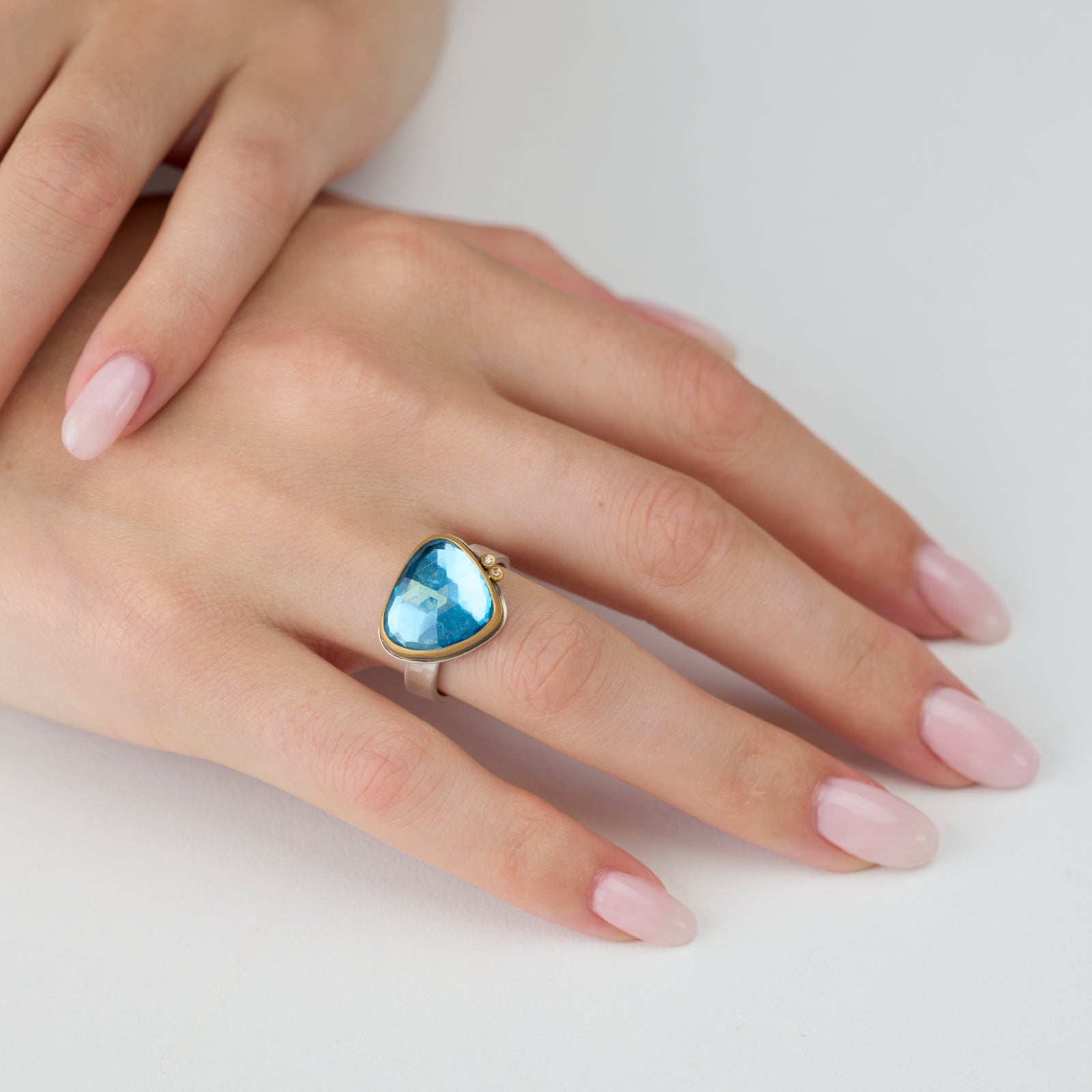 Organic Blue Topaz Ring with Diamonds