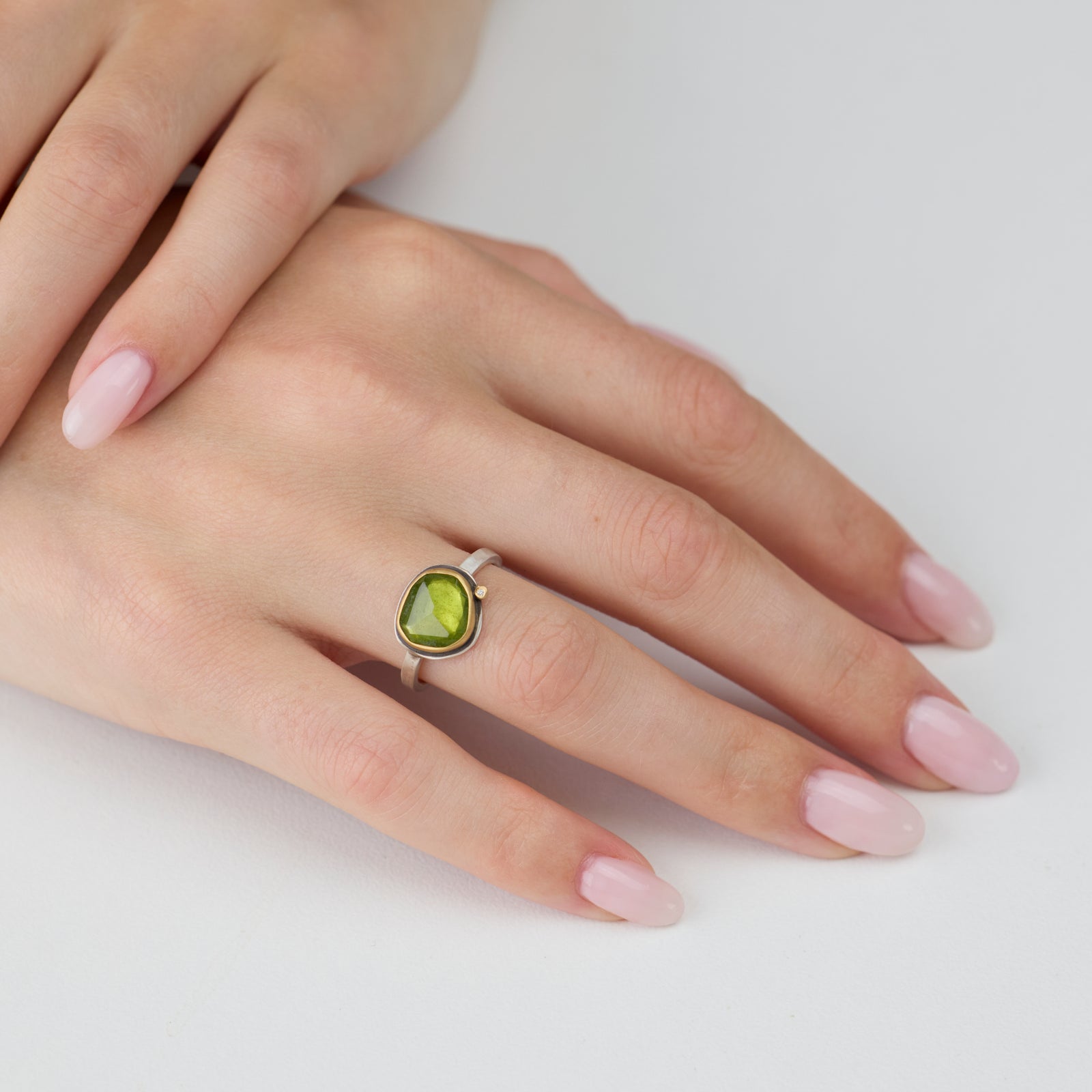 Vesuvianite Ring with Diamond Dot