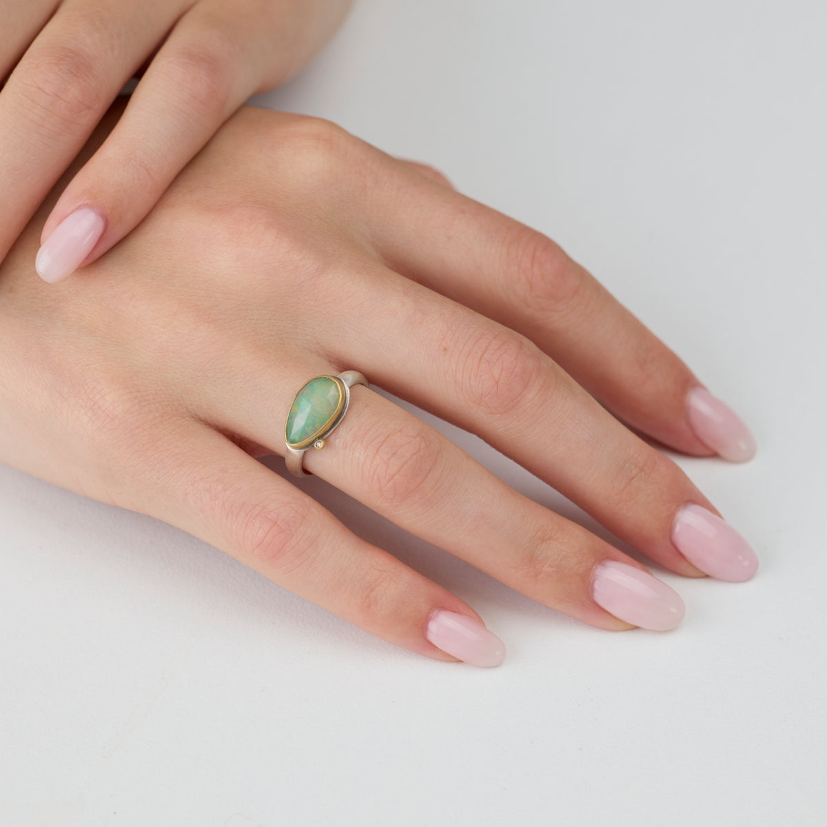 Rose Cut Ethiopian Opal Ring With Diamond