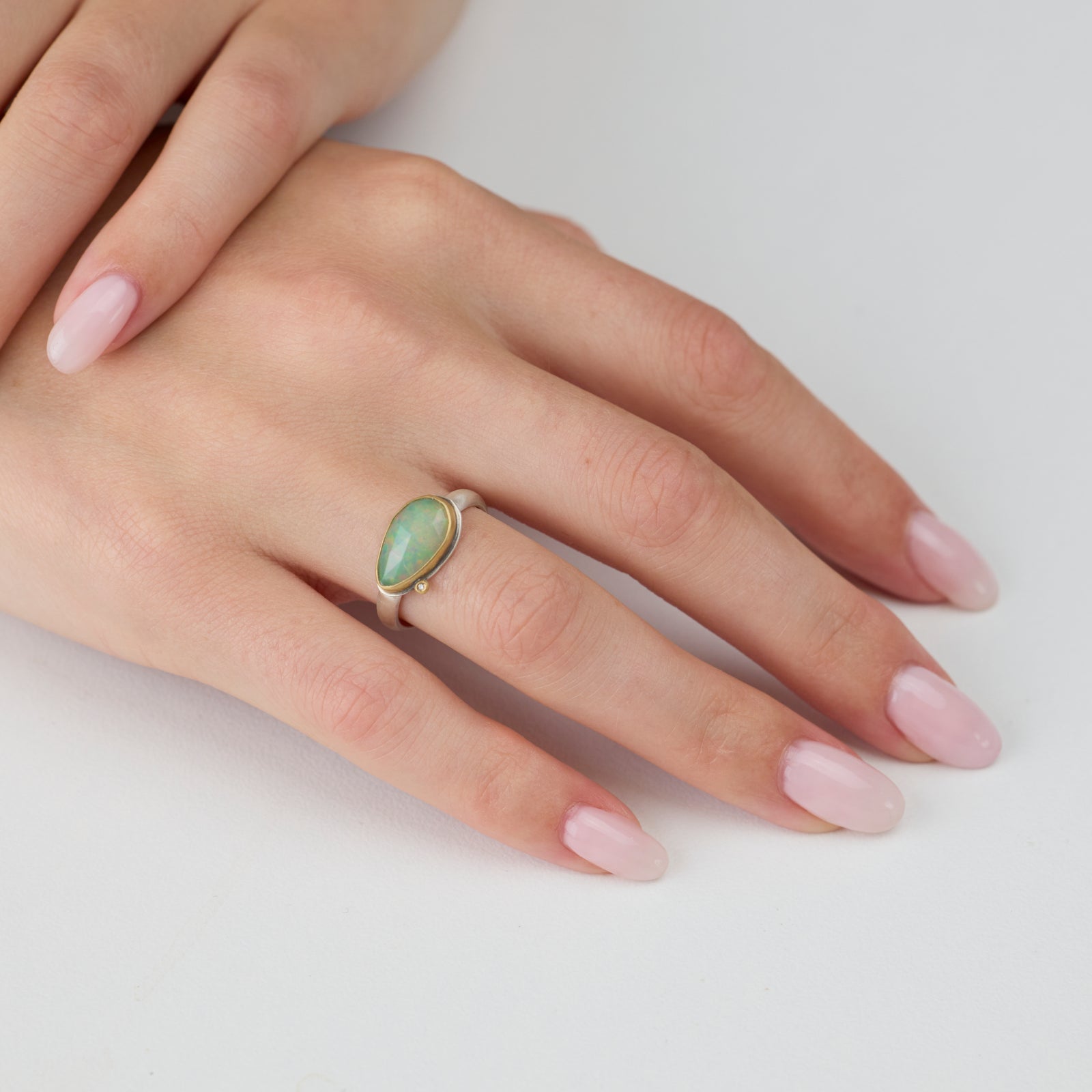 Rose Cut Ethiopian Opal Ring With Diamond