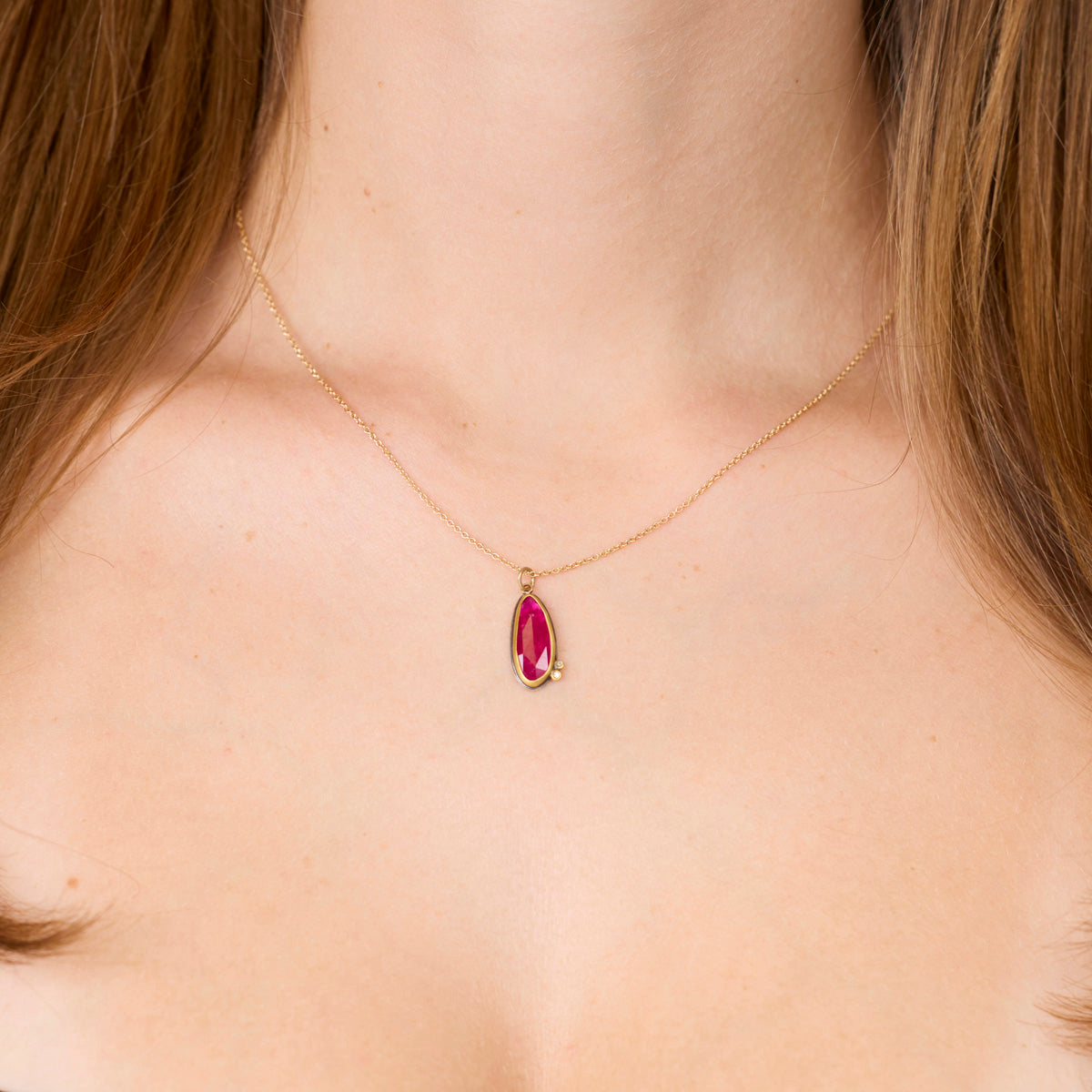 Organic Ruby Necklace with Diamonds