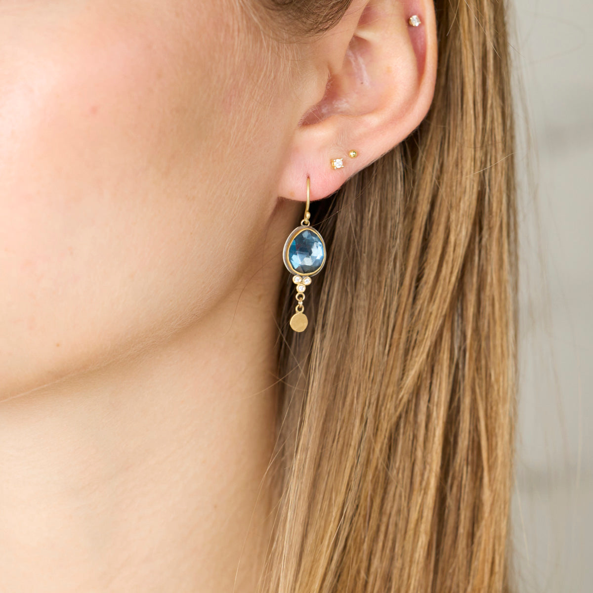 London Blue Topaz Earrings with Diamond Trios
