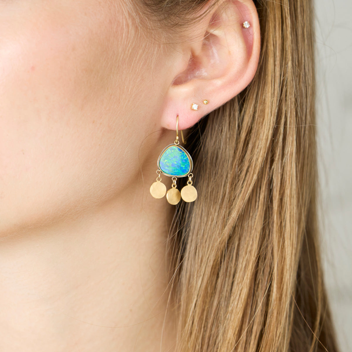 Australian Opal Earrings with Gold Fringe