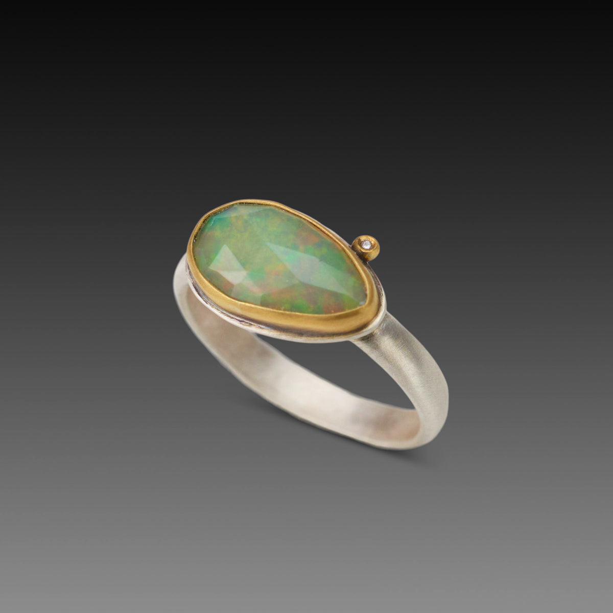 Rose Cut Ethiopian Opal Ring With Diamond