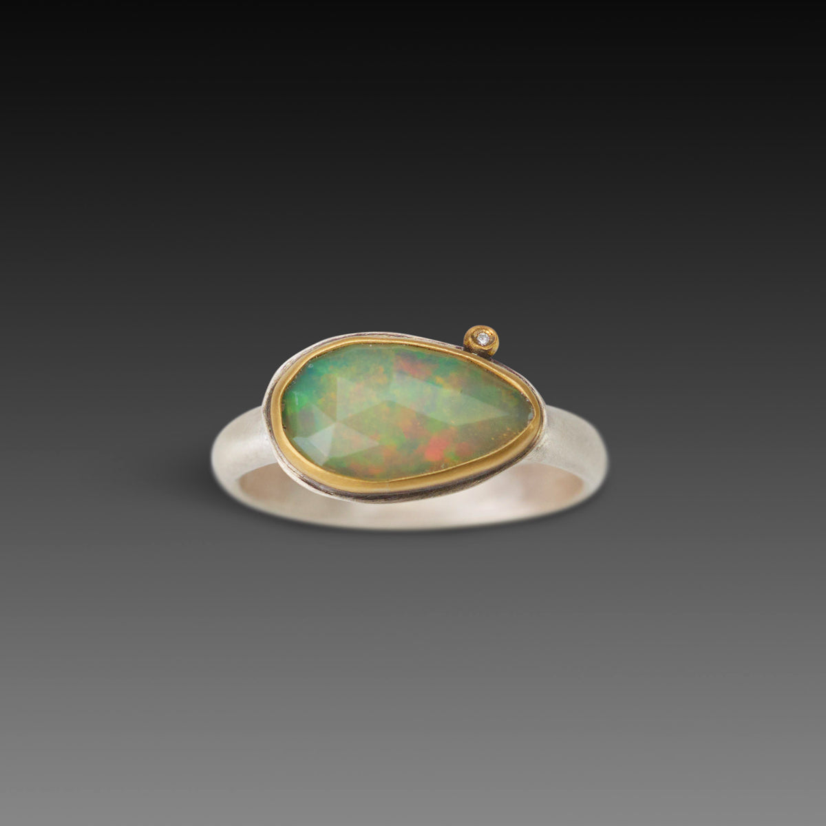 Rose Cut Ethiopian Opal Ring With Diamond