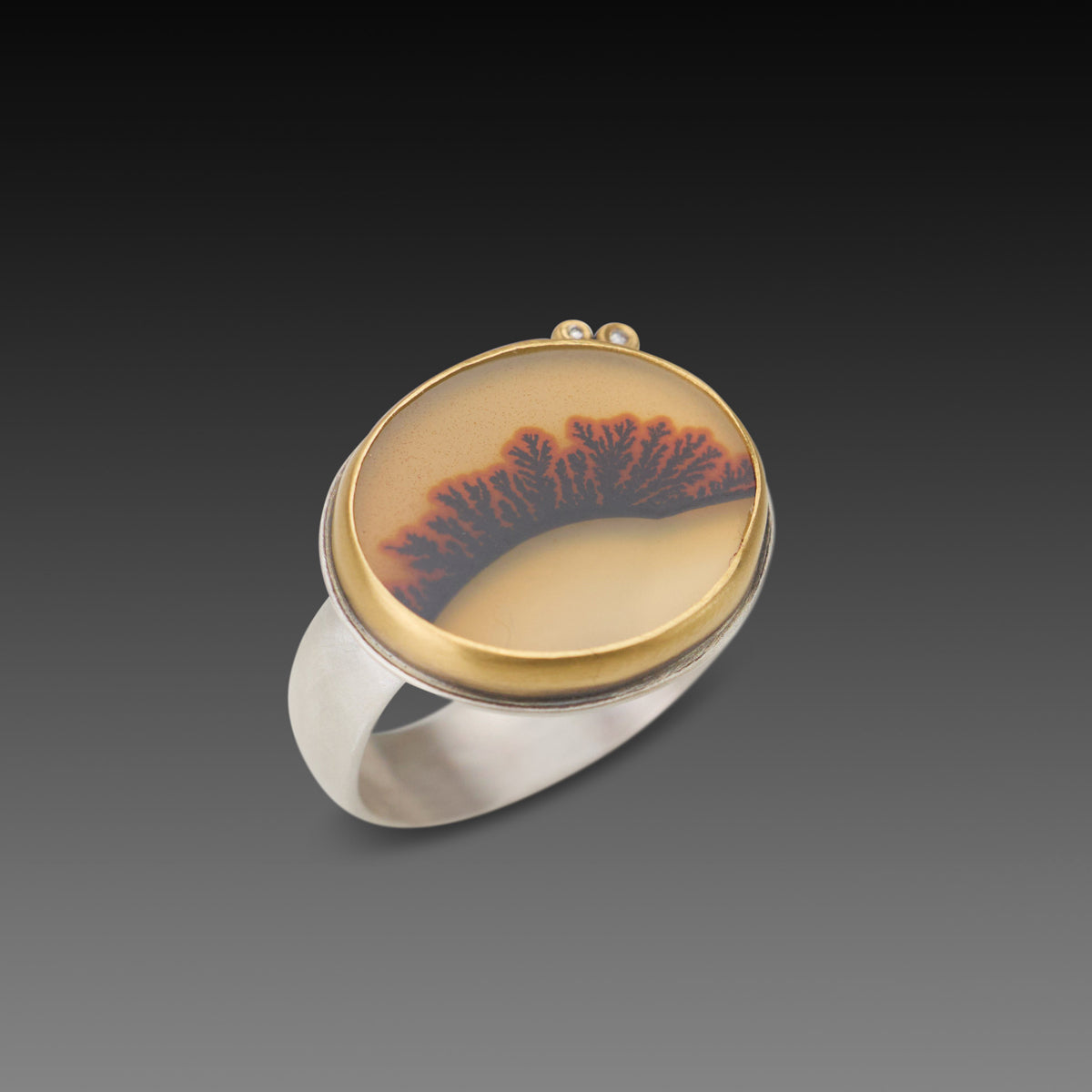 Dendritic Agate Ring with Diamonds