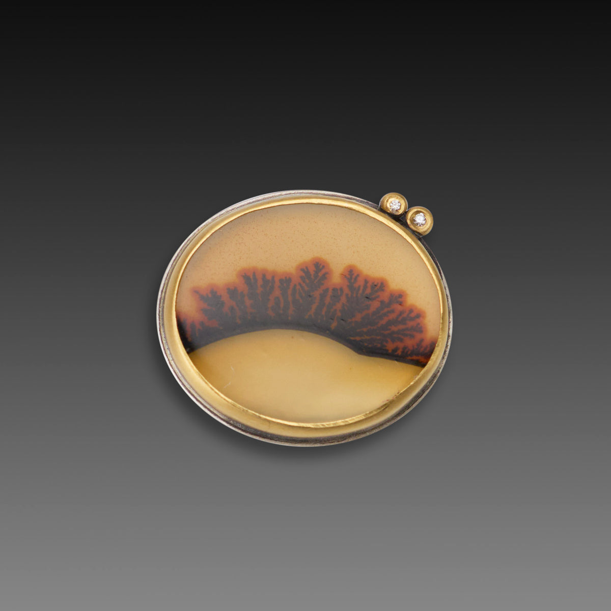 Dendritic Agate Ring with Diamonds