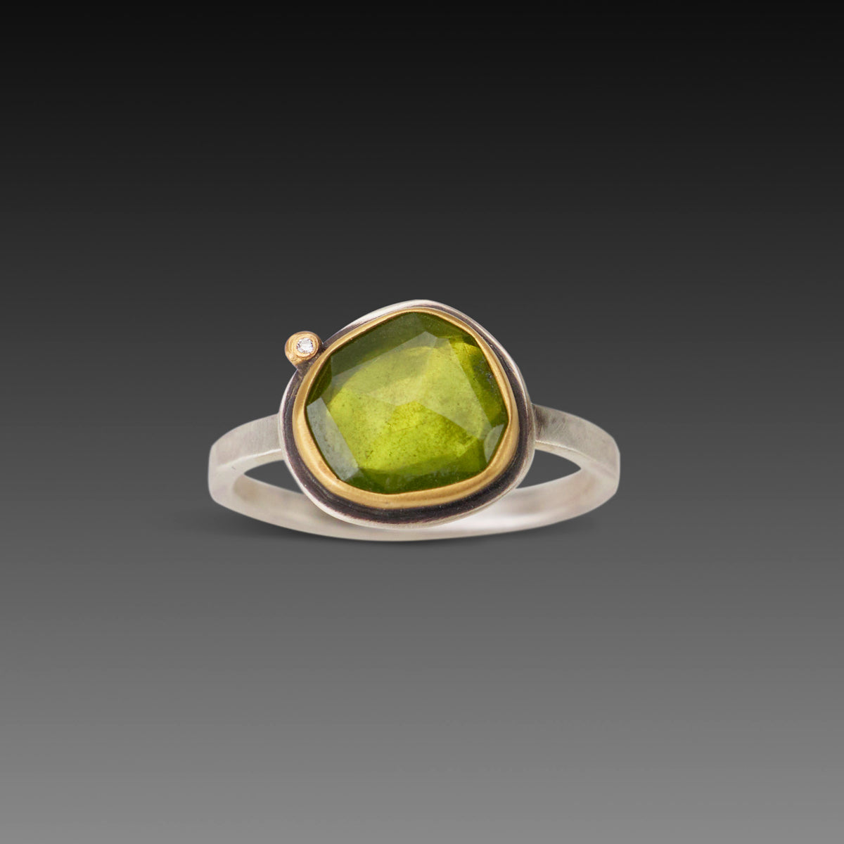 Vesuvianite Ring with Diamond Dot
